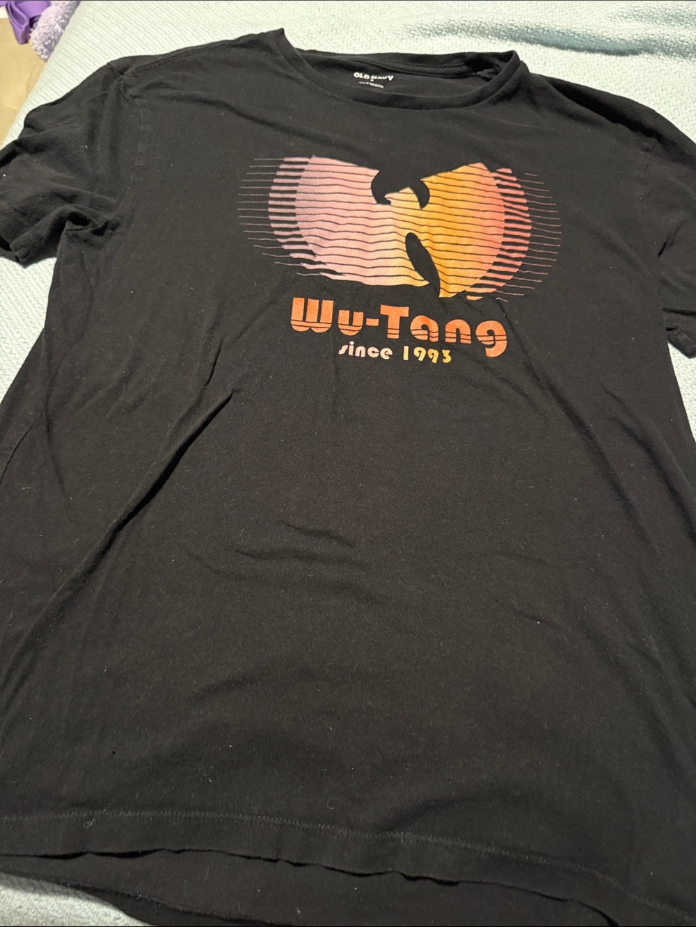 Old Navy Black Wu-Tang Graphic Tee with Orange and Pink Logo